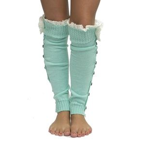 Mint Button Lace Top Leg Warmers